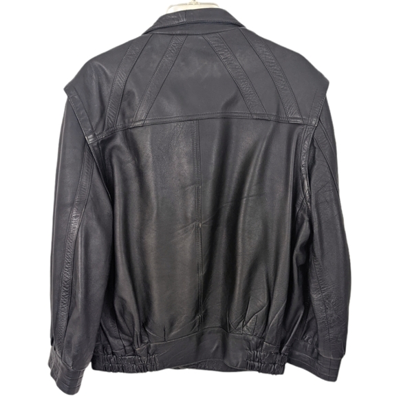 Vintage Leather Bomber Jacket Mens Sz M Aviator Flight Jacket 80s 90s Black - Picture 3 of 15